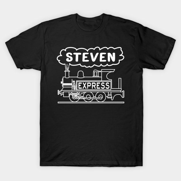 Steven Boys Name Steam Train Locomotive For Steven T-Shirt by Maljonic